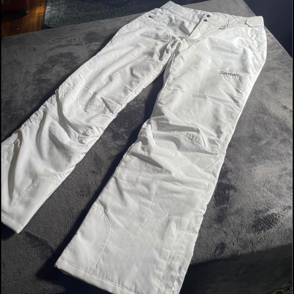 WOMENS SIZE LARGE WHITE ZERMATT SKI/SNOWBOARD PANTS IN EXCELLENT USED CONDITION.